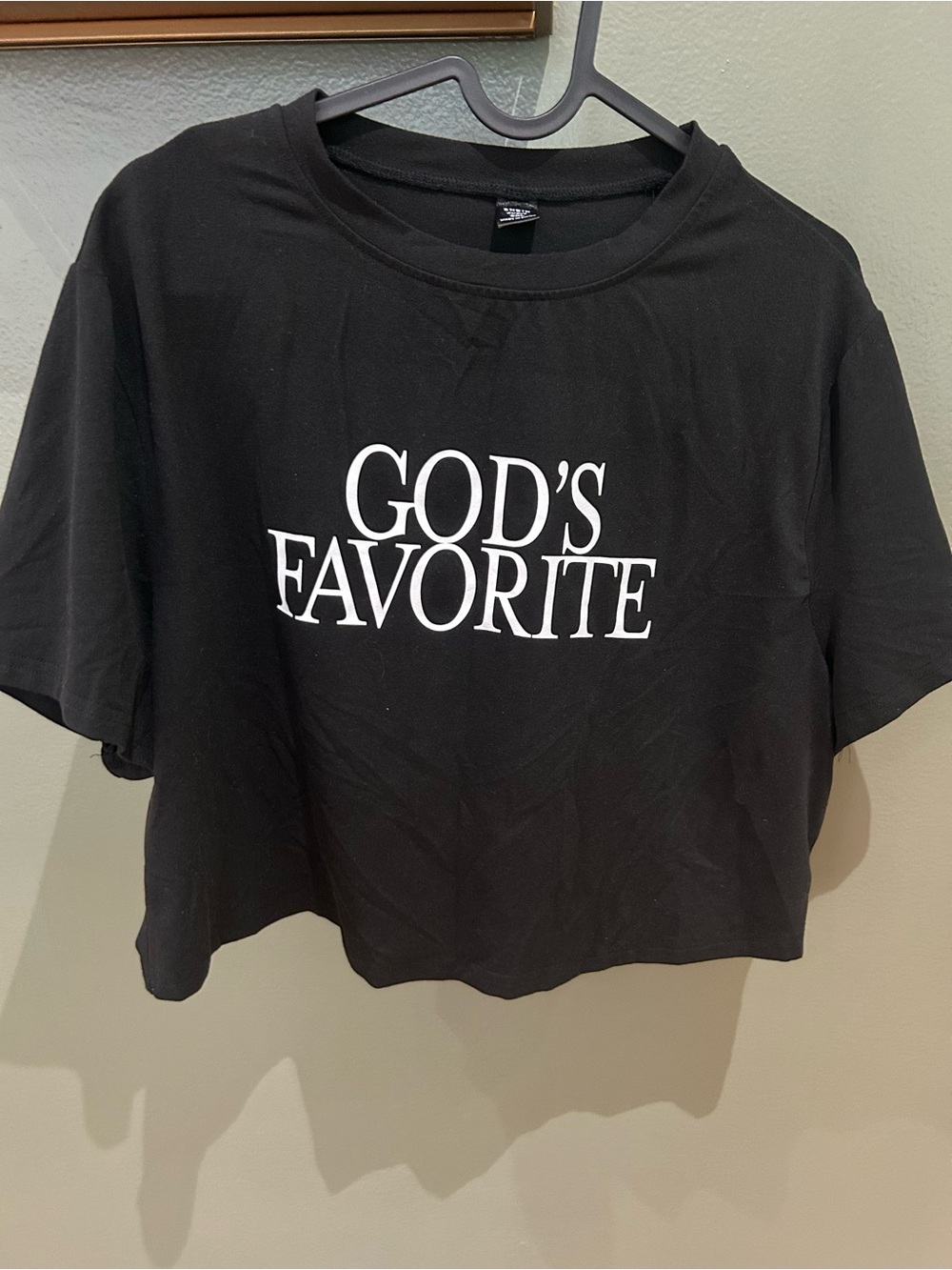 SHEIN Black Crop Tee with White 'GOD'S FAVORITE' Graphic